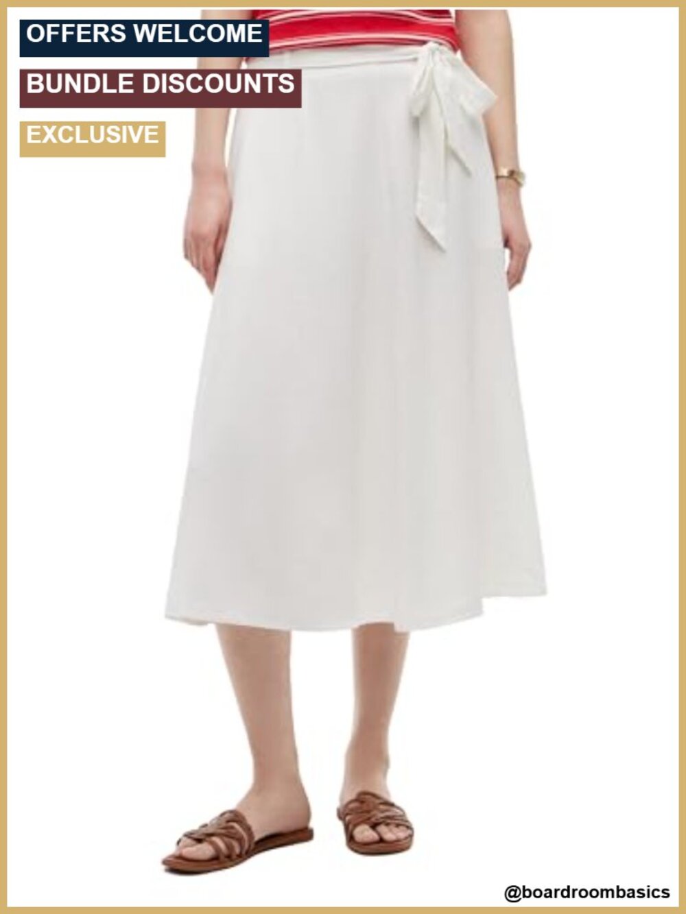 Tommy Hilfiger Women's Lightweight Linen Midi Skirt with Tie Detail